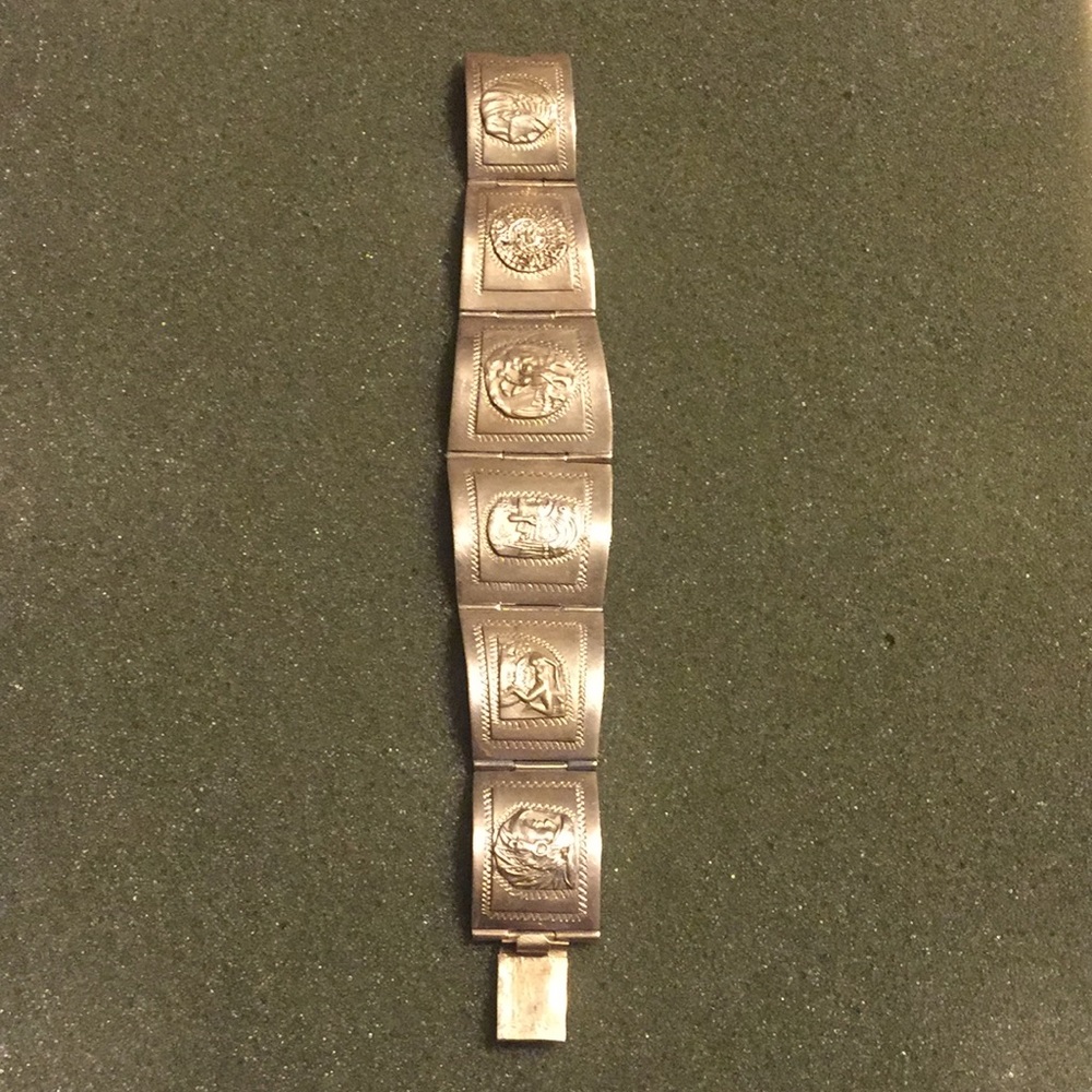Vtg Taxco silver Aztec/Mayan panel bracelet